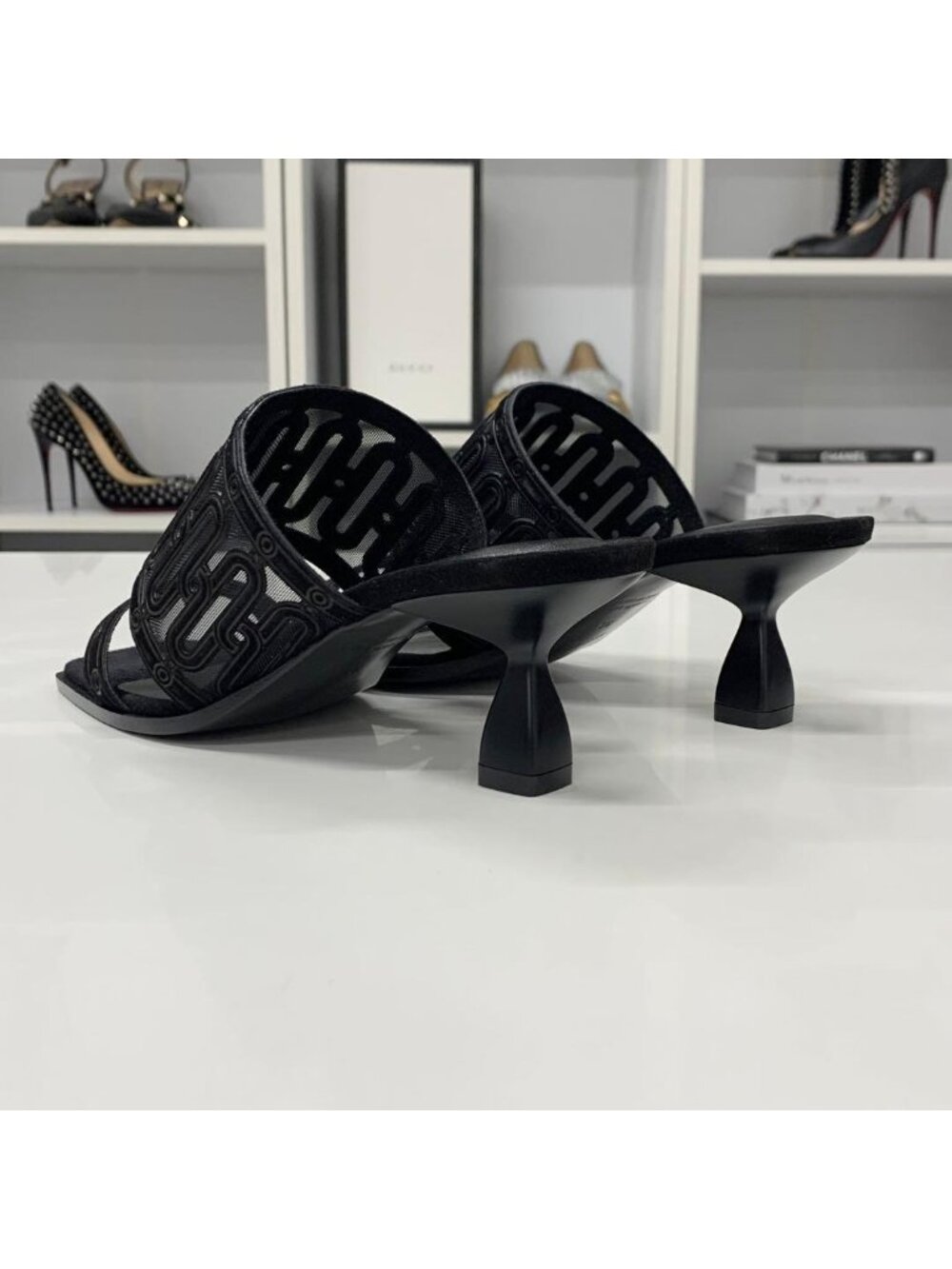 ★SOLD★ Hermes Gioia Suede Mesh Sandals Black - Picture 5 of 11
